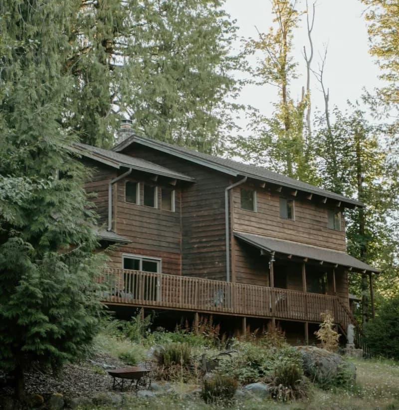Highland Farms lodge surrounded by old-growth trees near Mt. Hood